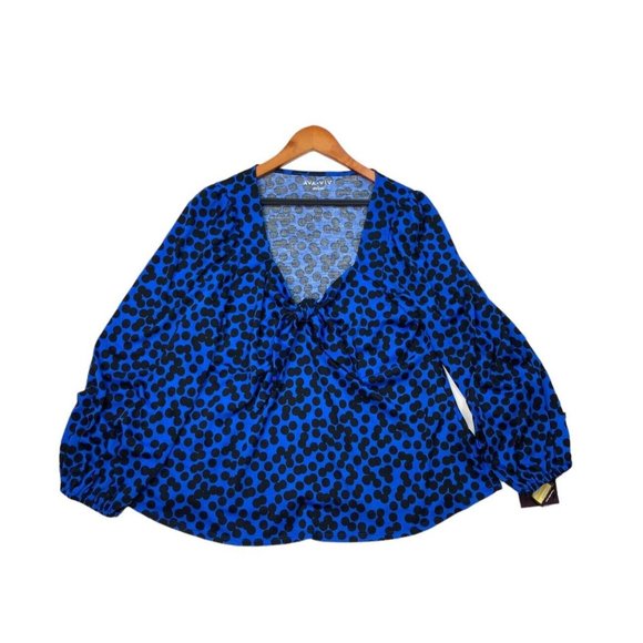 -New Ava & Viv Women's Long Sleeve Sweetheart Knit Blouse - Blue Polka Dot XXL - Picture 3 of 9